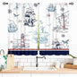 Nautical Curtains, Vintage Marine Coastal Sailboat Compass Anchor Ocean Beach Lighthouse Watercolor Blue Decorative Drapes for Bedroom Living Room Kitchen Bathroom Window 2 Panels, 55x39 Inch
