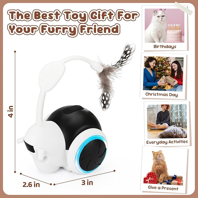 SlowTon Cat Interactive Toy for Indoor Cats - Remote Control Automatic Smart Moving Cats Toys with 2 Modes, Rechargeable Kitten Feather Toys for All Breeds of Bored Cat(Black)-Mewly Pet