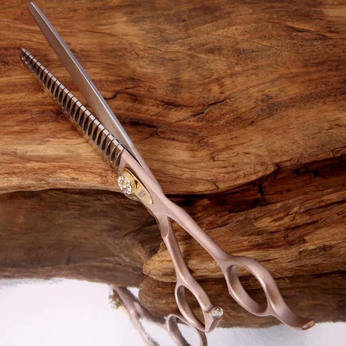 Fenice Peak Thinning Shears for Dogs and Cats Pet Grooming Scissors Chunkers Shears 440C Stainless Steel Professional Dog Trimming Scissors 7.5''-Mewly Pet