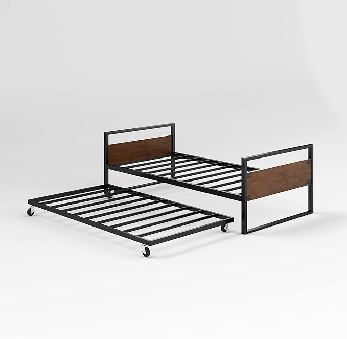 ZINUS Suzanne Bamboo and Metal Daybed with Trundle, Mattress Foundation with Steel Slat Support, Easy Assembly, Twin
