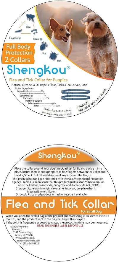 Flea and Tick Collar for Small Dog, Made with Natural Plant Based Essential Oil, Safe and Waterproof, Free Comb and Prevention Treatment Drop, 2x6 Month, 13.8 in (2 Packs)-Mewly Pet