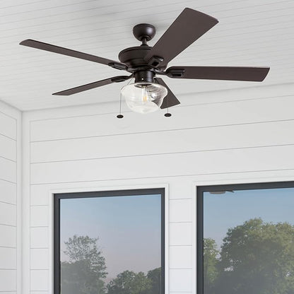Prominence Home Abner Modern Farmhouse 52 Inch Ceiling Fan with Light, Outdoor Fan/Indoor Tri-Mount LED Ceiling Fan with 5 Blades, Silver Oak and Maple Brown Blade Finish Options, Bronze (80091-01)