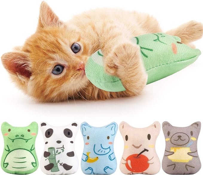 Dorakitten Catnip Toys for Indoor Cats - 5PCS Plush Cat Chew Toys Teething Interactive Catnip Filled Kitten Toy Soft Pet Toy-Mewly Pet
