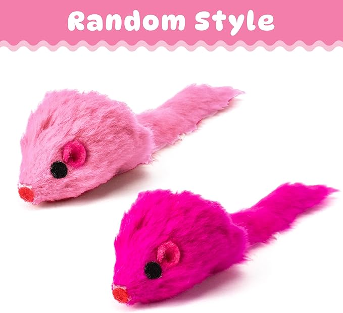 MALLMALL6 Cat Interactive Toys Set - 27Pcs Kitten Toys Stuff Pink Feather Teaser Wand Springs Mice Sisal Fish Crinkle Balls Bell Balls, Puzzle Gift Pack for Indoor Kitty Play Exercise-Mewly Pet