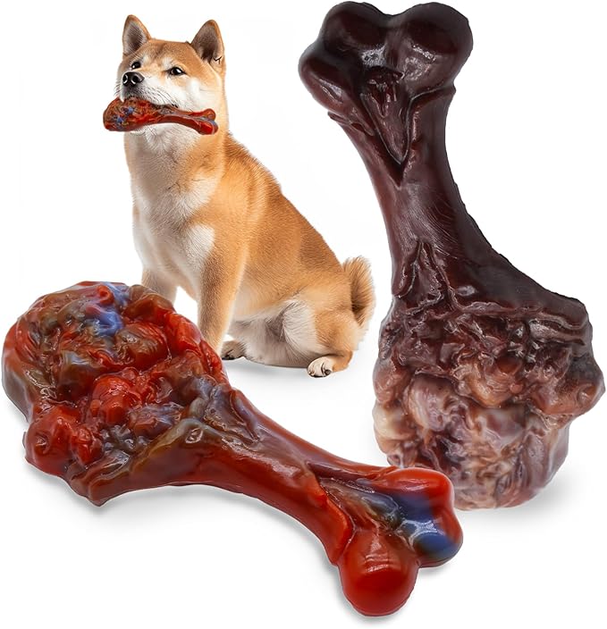 Dog Chew Toys for Aggressive Chewers, Indestructible Dog Toy for for Medium/Large Breed, Tough Nylon Teething Bone Toy to Keep Them Busy,Bacon and Real Beef Flavor (Beef+Bacon Flavor, 2 Pack)-Mewly Pet