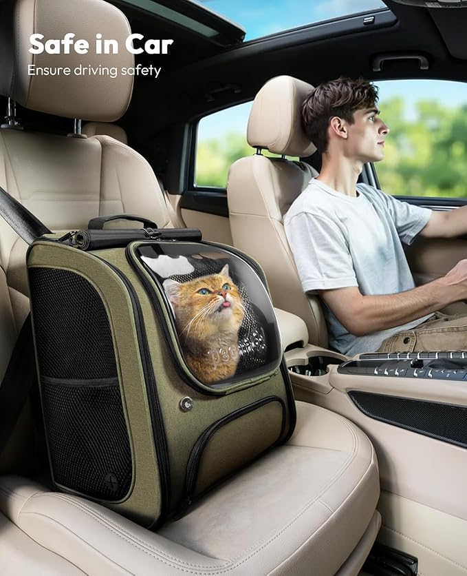 Pecute Cat Backpack Carrier, Large Space Cat Bubble Backpack, Breathable Cat Carrier, Shaded Dog Backpack Carrier, Ergonomic 3D Design for Travel, Hiking, Suitable for Shopping, and Vet, Green-Mewly Pet