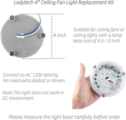 4 inch LED Retrofit Light Kit for Ceiling Fan Light Replacement Panel PCB 18W 6000K 2200LM 120V CRI90 Dimmable ETL (White 6000K)
