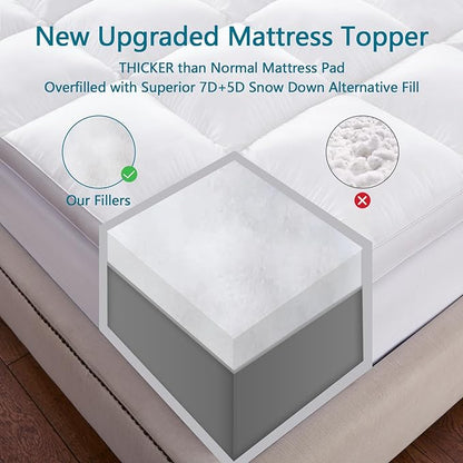 CHOKIT Queen Mattress Topper, Extra Thick Pillow Top Mattress Pad for Back Pain Relief, Cooling Bed Topper Mattress Cover with 8-21 Inch Deep Pocket