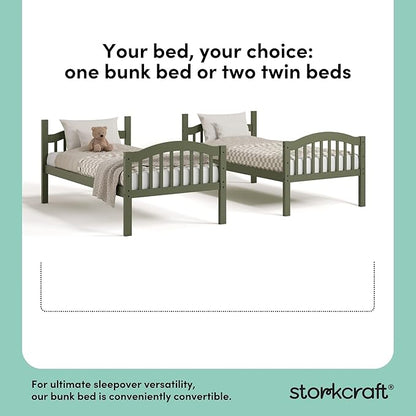 Storkcraft Long Horn Twin-Over-Twin Bunk Bed (Olive) - GREENGUARD Gold Certified, Converts to 2 Individual Twin Beds