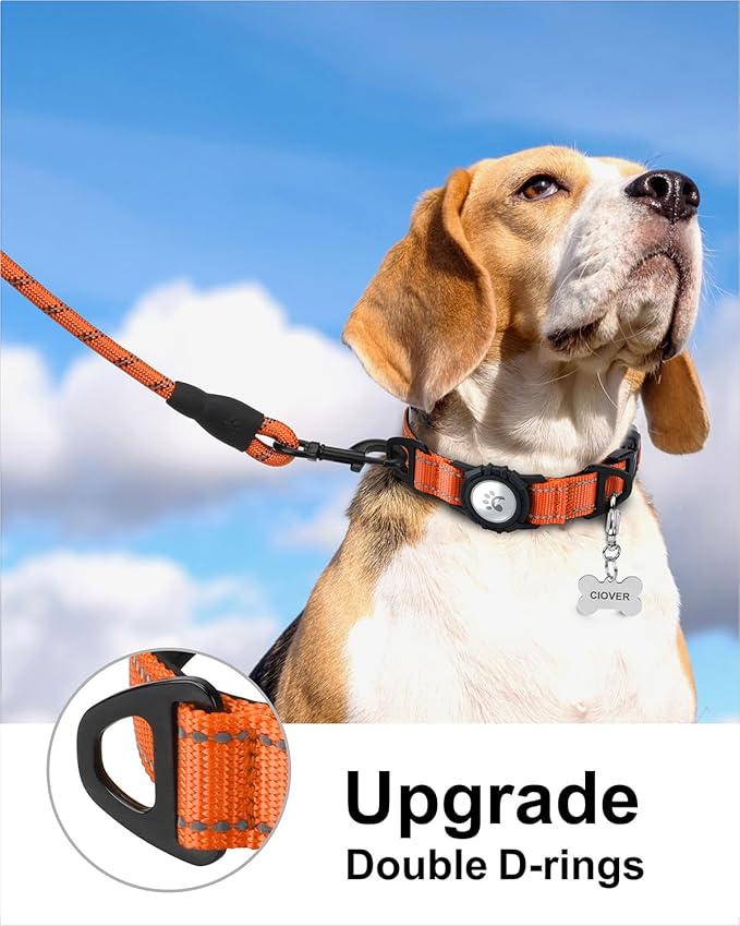 TagME Airtag Dog Collar,Waterproof Reflective Pet Collar with Airtag Holder,Soft Padded and Double D-Rings for Medium Dogs,Orange-Mewly Pet