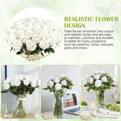 60 Pcs Artificial Roses Bulk Velvet Silk White Roses White Roses for Wedding Centerpieces Bridal Bouquet Mohter's Day Valentine's Day Home Decor (60, White)
