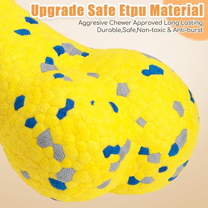 7.28" Indestructible Large Bone Balls for Aggressive Chewers Durable Stick Bouncy Interactive Chew Toy for Dogs Fetch Game Lightweight Floating Outdoor Training, Yellow-Mewly Pet
