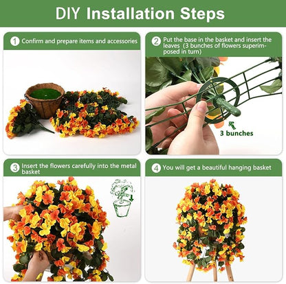 Artificial Hanging Flowers Basket for Fall Autumn Outdoor Decor,Faux Silk Begonia in Planter Look Real UV Resistant for Porch Home Patio Garden Yard Decoration