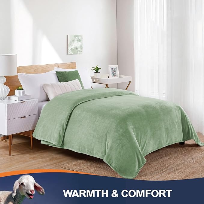 Walensee Fleece Blanket Plush Throw Fuzzy Lightweight (Twin Size 60x80 Sage Green) Super Soft Microfiber Flannel Blankets for Couch, Bed, Sofa Ultra Luxurious Warm and Cozy for All Seasons