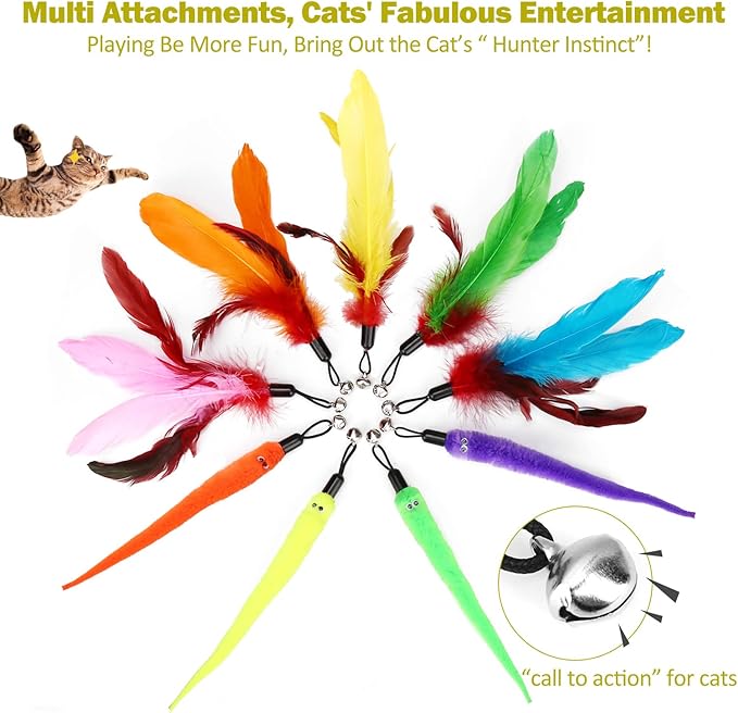 Interactive Cat Toys - Retractable Wand Toy and Feather Toys Refills for Indoor Cats to Chase and Exercise-Mewly Pet