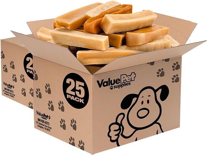 ValueBull Himalayan Yak Cheese Dog Chews, Medium, 50 ct Bulk Pack - Long Lasting for Aggressive Chewers, All Natural, Healthy & Safe, Low Odor Nepal Yak Milk Chews-Mewly Pet