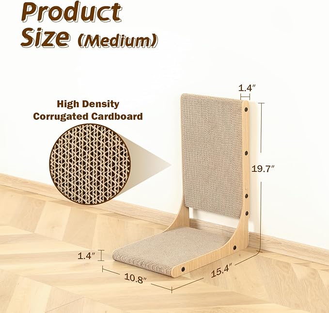 2-Pack Cat Scratching Board, 19.7'' Tall Cardboard L Shape Vertical Cat Scratchers for Indoor Cats, Cat Scratching Post for Wall and Couch, Medium-Mewly Pet