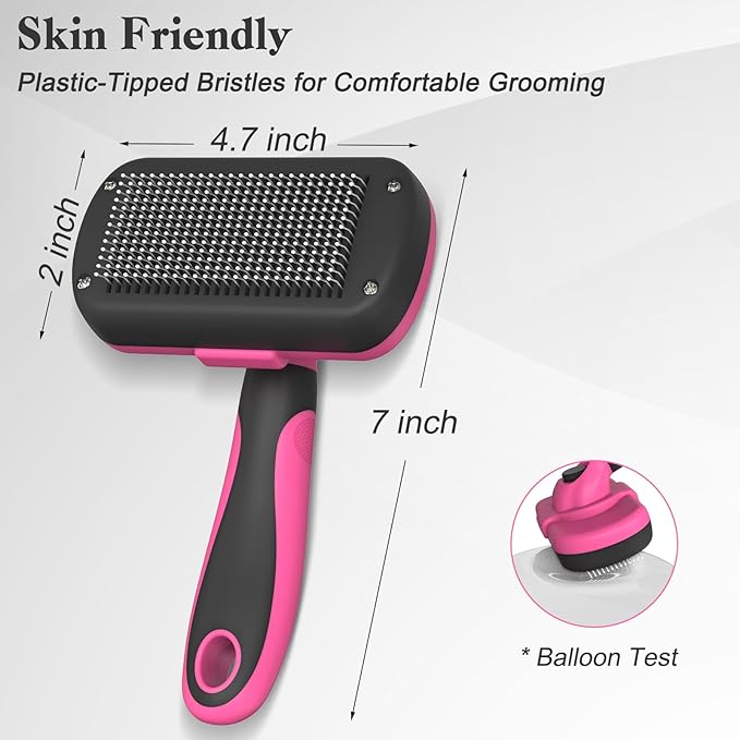 Swihauk Self Cleaning Slicker Brush for Dogs & Cats - Skin Friendly Grooming, Deshedding, Hair Removal for Puppies & Long/Short Haired Pets, Pet Supplies Accessory, Pink-Mewly Pet