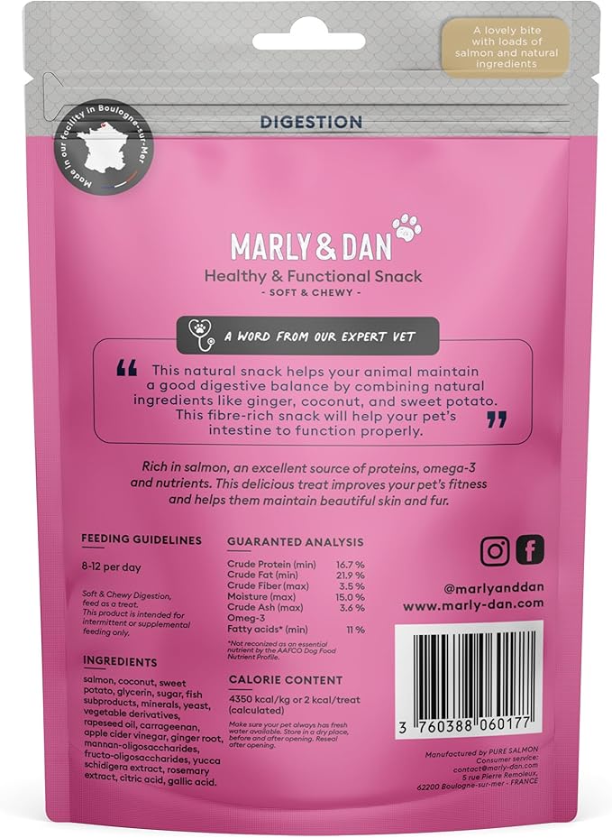 Marly & Dan Salmon Treats for Cats with Sweet Potato & Tumeric, Tummy & Digestion Recipe, 3-oz Bag-Mewly Pet