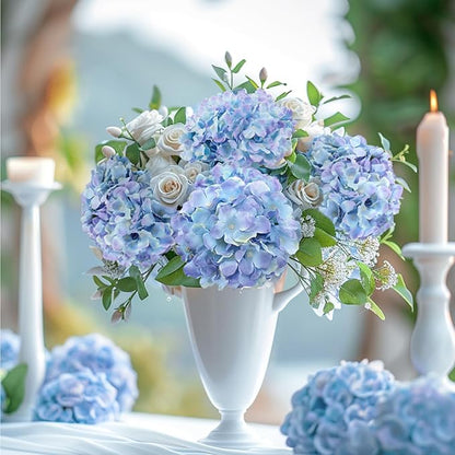 Auihiay 64 PCS Full Artificial Hydrangea Flowers, Blue Purple Silk Hydrangea Heads with Stems, Fake Flowers for Wedding Centerpieces, Baby Shower, Home, Garden, Party Decoration (Blue Purple)