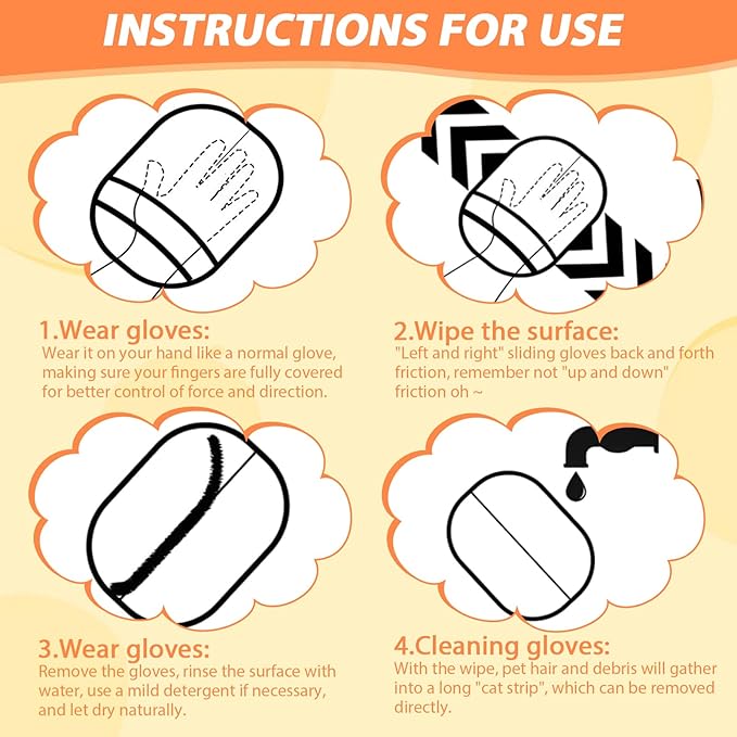 4 Pcs Pet Hair Remover Electrostatic Gloves, Upgrade Static Removal Gloves for Pet Hair, Reusable Multifunctional for Couch, Furniture, Carpet, Car Seat, Massage of Dogs and Cats-Mewly Pet