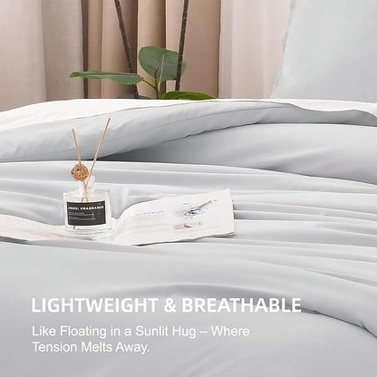 Litanika Oversized King Comforters Light Grey Super King Size, 3 Pieces Lightweight Solid Bedding Comforter Set, All Season Fluffy Bed Set (120x120In Comforter & 2 Pillowcases)