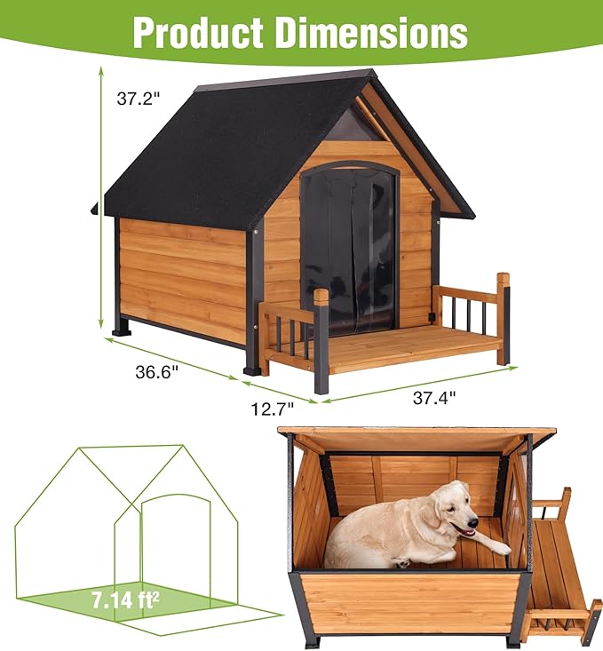 Large Outdoor Dog House Insulated, Weatherproof Dog Kennel with Porch, Anti-Chewing Metal Frame, for Medium to Large Breed-Mewly Pet