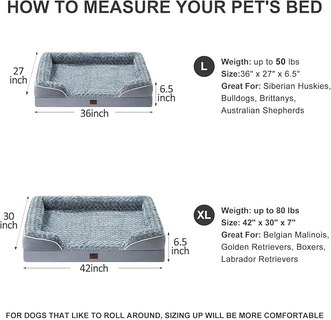 WNPETHOME Dog Beds for Large Sized Dogs, Washable Orthopedic Dog Couch Sofa Bed with Waterproof Lining & Non-Skid Bottom for Pet Sleeping-Mewly Pet