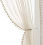 Treatmentex Pom Pom Linen Sheer Curtains for Living Room 63 inches Length Slub Textured Natural Farmhouse Window Sheers Drapes 52" w x 2 Pack, Rod Pocket, Beige