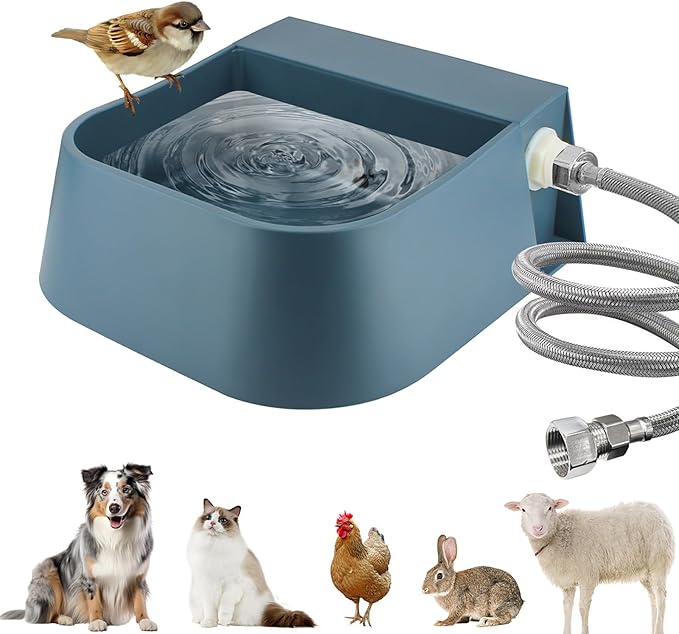 NAMSAN Automatic Dog Water Dispenser with Float Valve, 3/4'' Anti-Bite Metal Pipe, Outdoor Automatic Water Dispenser for Cats Chicken Animals, Goat Waterer, Livestock Water Trough-Mewly Pet