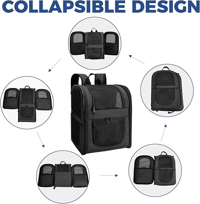 Apollo Walker Dog & Cat Carrier Backpack for 4-15lb Pets - Ventilated Safe Design with Padded Back Support, Breathable Mesh Pet Backpack for Hiking, Travel, Outdoor (Black)-Mewly Pet