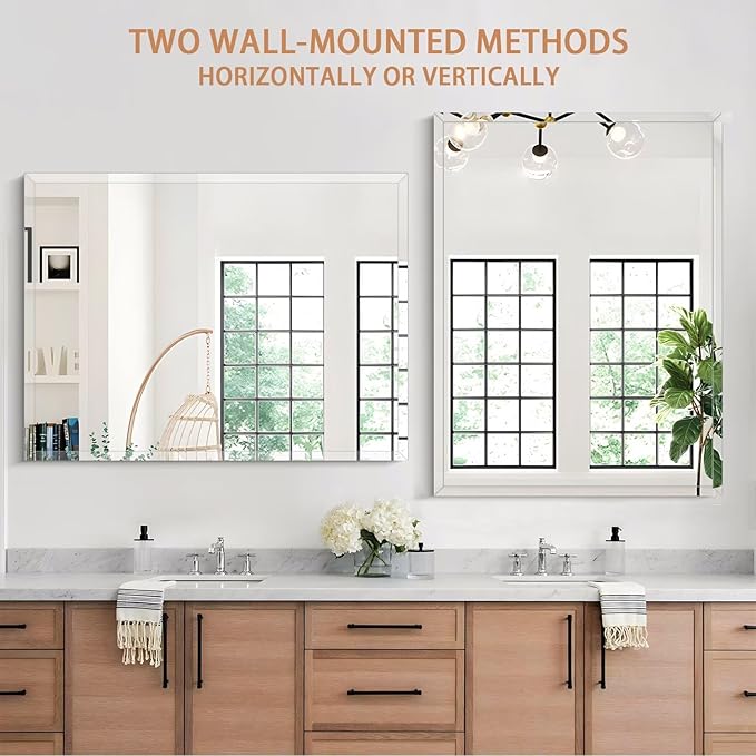 Frameless Mirror for Bathroom Vanity,18x26in Wall Mounted Mirrors for Over Sink Decorative Rectangular Frameless Mirror,With Polished Edge,Hangs Horizontally Or Vertically,Entryways,Room,Shatterproof