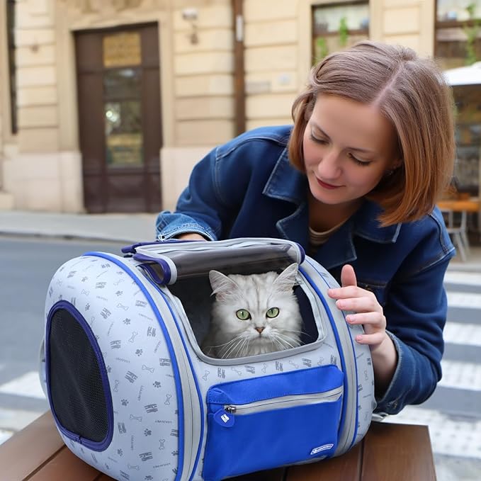 Cat and Dog Backpack Carrier, Foldable Breathable Pet Carrier Backpack with Mesh Ventilation, Large Portable Outing Traveling Pet Bag for Small, Medium Cats, Small Dogs, Blue-Mewly Pet