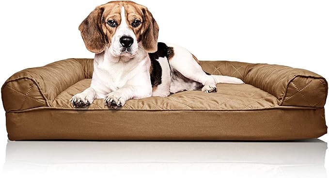 Furhaven Orthopedic Dog Bed for Medium/Small Dogs w/ Removable Bolsters & Washable Cover, For Dogs Up to 35 lbs - Quilted Sofa - Toasted Brown, Medium-Mewly Pet
