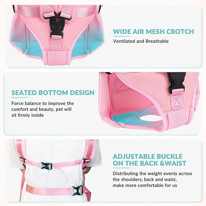 Lukovee Dog Backpack Carrier, Legs Out Easy-fit Dog Front Carrier for Small Medium Dogs, Adjustable Hands Free Dog Chest Carrier for Hiking Cycling (Pink,Medium)-Mewly Pet