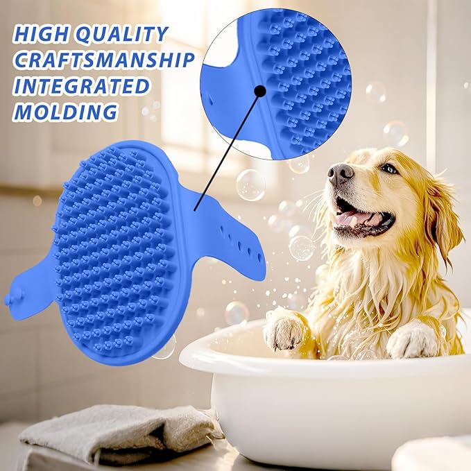 Ultra-Soft Pet Grooming Brush with Adjustable Ring - Ideal for Dogs & Cats of All Hair Types - Bath, Shower & Massage Tool (Blue, 1-Pack)-Mewly Pet