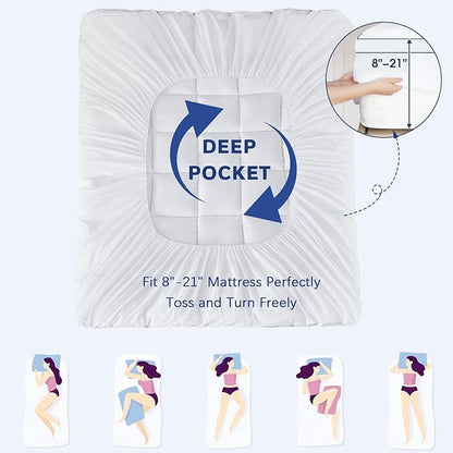 CYMULA Full Size Mattress Topper, Cooling Mattress Pad Cover Waterproof, Extra Thick Pillow Top Mattress Topper with 8-21 Inch Elasticated Pockets, Firm Plush Down Alternative Fill Mattress Protector