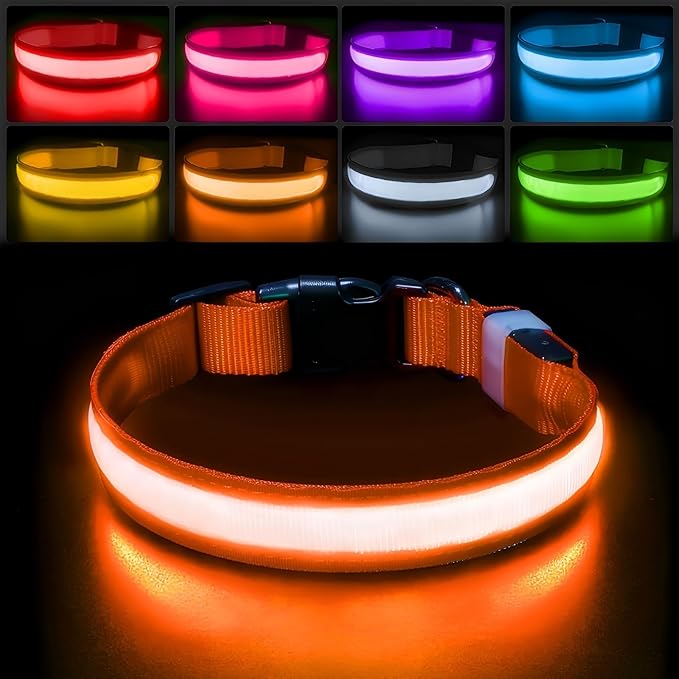 PcEoTllar Light up Dog Collar for Night Walking - LED Dog Collar Light Rechargeable Color Changing, Glow in The Dark Dog Collars Waterproof Glowing Dog Collars for Large Small Medium Dogs-Mewly Pet