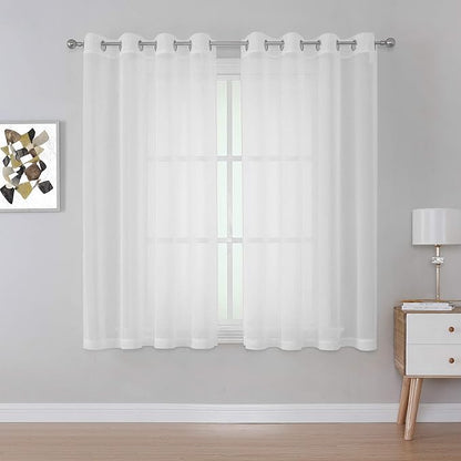 KEQIAOSUOCAI Pure White Sheer Curtains for Windows 63 inch Length - Grommet Voile Textured Soft & Lightweight Window Dressing for Bedroom Decor,W54 x L63, 2 Pieces