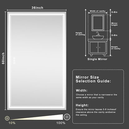 60''x36'' Lighted Mirrors for Bathroom Wall Backlit + Front Lit, Rectangular LED Bathroom Mirror Frameless with Lights Anti Fog, Dimmable, 3 Colors,Tempered Glass, Shatter-Proof (Color 1