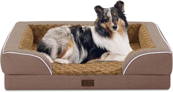 Orthopedic Dog Beds, Waterproof Memory Foam Large Sized Dog Bed with Sides, Non-Slip Bottom and Egg-Crate Foam Big Dogs Beds with Removable Washable Cover(Large,Brown)-Mewly Pet