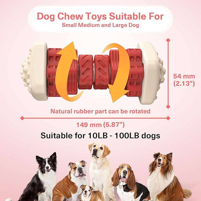 PcEoTllar Dog Toys for Aggressive Chewers, Indestructible Dog Chew Toys, Safe Rubber, for Large Medium Small Dogs - Red -M-Mewly Pet