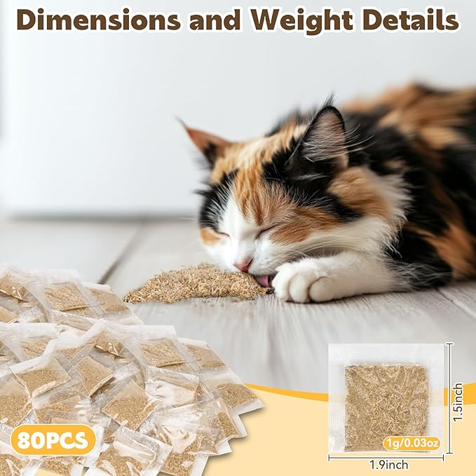 80PCS Catnip - Cat Nip for Cats Natural Dried Catnip Treats Premium Cat Nip Perfect for Toys, Training Rewards, Stress Relief, Freshly Harvested Bag Bulk Pack,2.8OZ-Mewly Pet