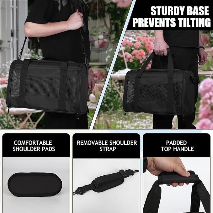 Carriers Soft-Sided Pet Carrier for Cats Dogs Under 15 lbs,TSA Airline Approved with 4 Ventilated Windows(Medium,Black)-Mewly Pet