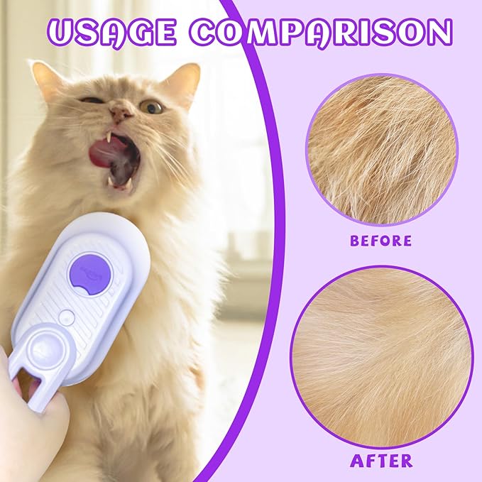 Spritz Defur Comb for Cats, New 3-in-1 Cat Steam Brush for Massaging and Cleaning Shedding Pets, Comb for Long and Short Hair Cats and Dogs Grooming Tool (Purple)-Mewly Pet