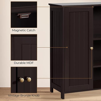 Yaheetech Bathroom Floor Cabinet, Modern Storage Freestanding Organizer Cabinet with Adjustable Shelves & Double Doors, 3-Tier Home Living Room Furniture, Espresso