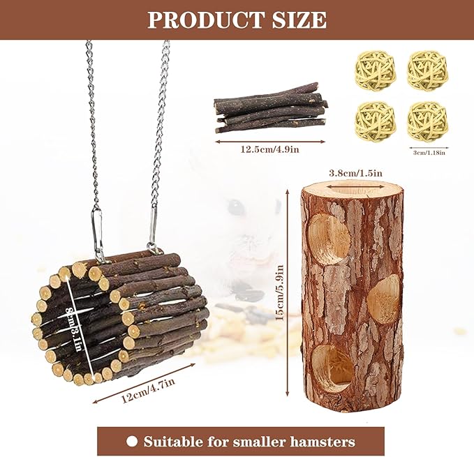 Natural Wooden Hamster Tunnels & Hideouts – Chew-Safe Birch Trunk Tubes for Dwarf Hamsters, Gerbils, Mice – Cage Accessories, Exercise Toy, Forest-Themed Small Pet Habitat-Mewly Pet