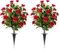 Artificial Camellia Tree 2 Pack with Spike, Artificial Plants Outdoor Faux Floral Plant in Cement Pot Fake Silk Camellia Tree Plants for Home House Living Room Office Decor