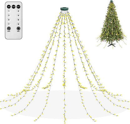 aneeway Christmas Tree Lights 480 LED, Christmas Lights with 8 Light Modes & Memory Function, 9.84FT x 16 String Lights with Timer Function & Remote Control for Christmas Decoration - Warm White
