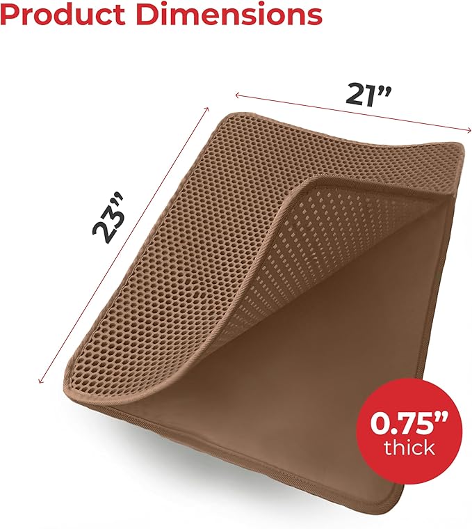 Small Cat Litter Trapper by iPrimio - Litter Mat, EZ Clean Cat Mat, Litter Box Mat Water Proof Layer and Puppy Pad Option. Patented (23"x21" Brown)-Mewly Pet